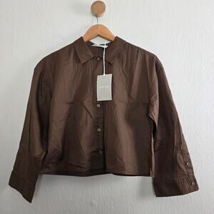 NWT Everlane The Woven PJ Button Down Crop Top Chocolate Brown 100% Cotton XXS